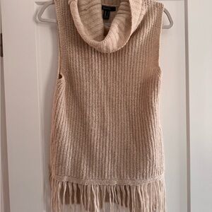Streetwear Society Beige Cowl Neck Fringe Sweater